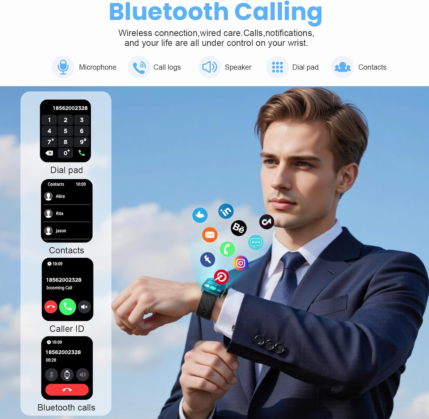 Smart Watch for Men Women Built-In GPS Fitness Tracker, 2.01" HD Touchscreen(Answer/Make Calls), 110+ Sport Modes with Heart Rate/Spo2/Sleep Monitor/, Compass, 1 ATM Waterproof, for Android Ios Black - Black image number 3