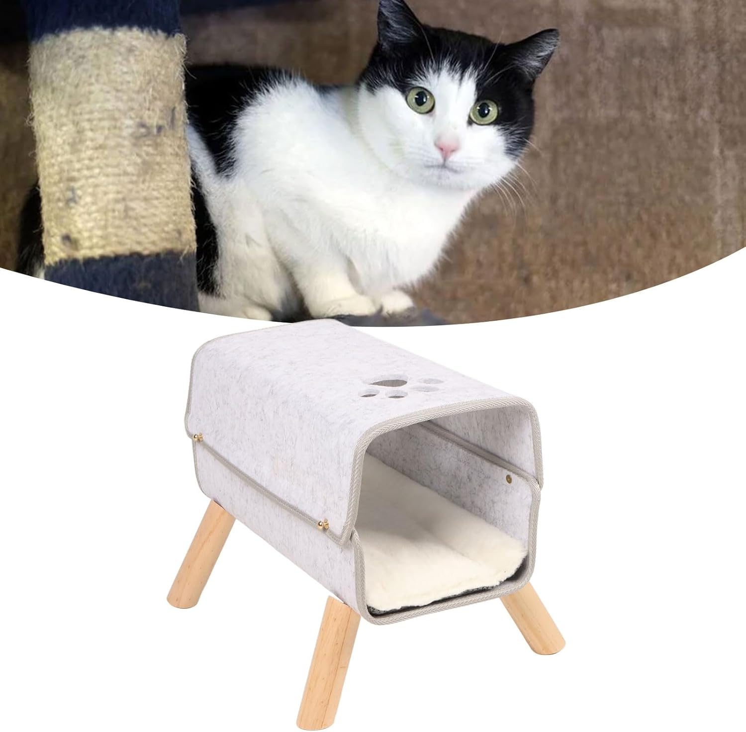 Cat Tunnel Bed, Pet Felt Tunnel Bed, Four Seasons Available Cat Nest, Detachable, Comfortable and Safe, for Small Pets Rabbits, Kittens, Puppy, 16.5X13.0X8.7In image number 1