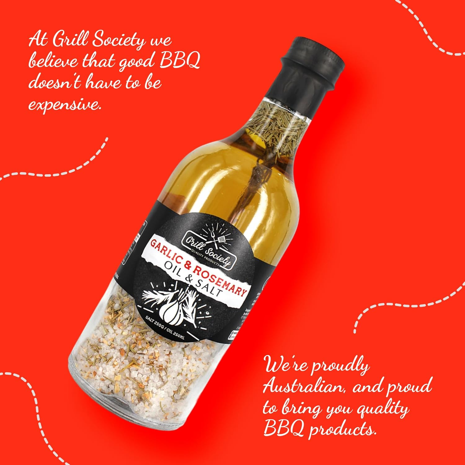 Grill Society Garlic & Rosemary Oil & Salt Combo, 500Ml - Flavoured Oil and Salt Seasoning with Garlic and Rosemary, Ideal for BBQ, Roasts, Veggies, Pasta, Grilling and Marinades image number 4