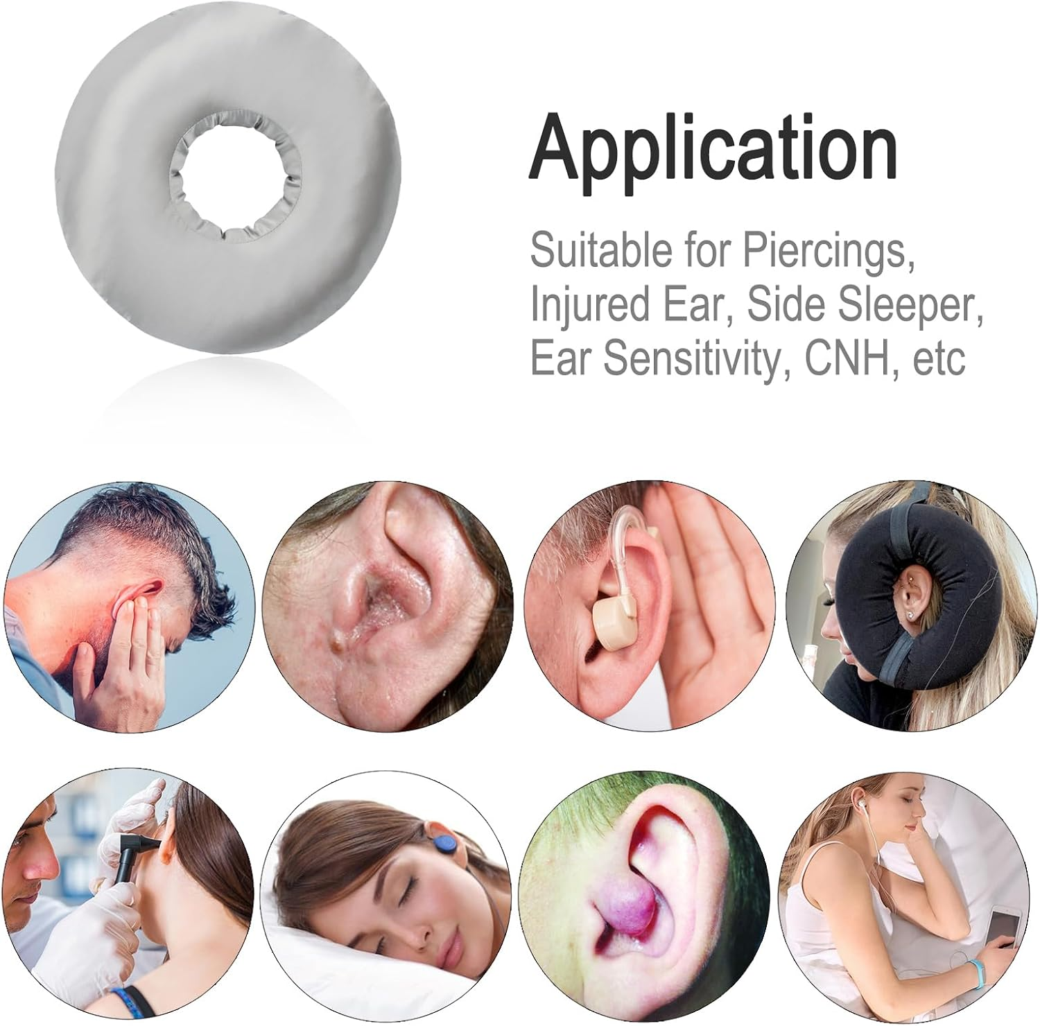 Silky Ear Piercing Pillow with Removable Cover Ear Hole Donut Pillows for Side Sleepers Ear Pain Relief Sleeping CNH Pressure Sore Ear Guard Satin Silver Gray image number 5