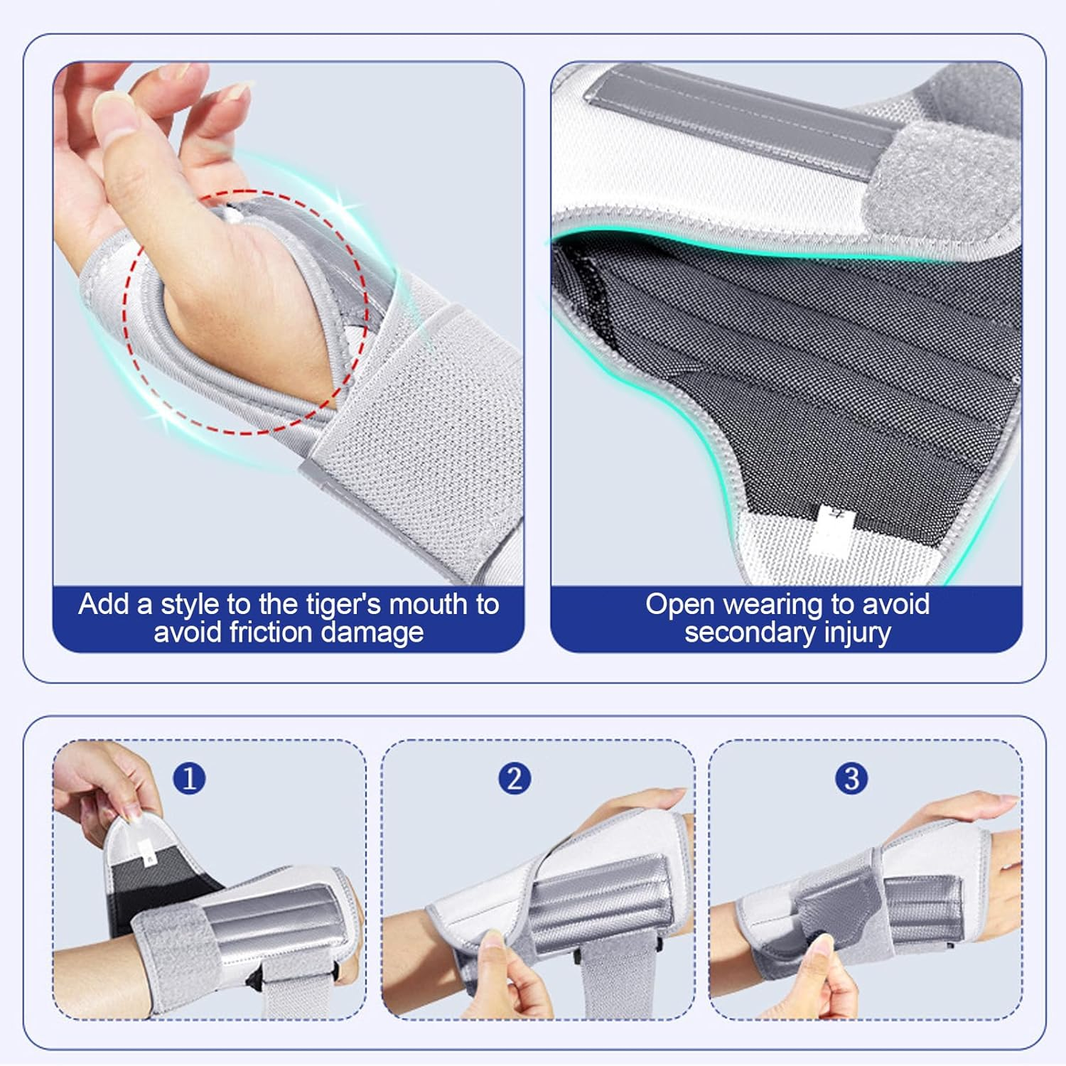 Wrist Brace for Carpal Tunnel, Adjustable Night Wrist Support Brace with Splints Right Hand with 6 Metal Stabilizers, Wrist Support Wrap Support for Arthritis, Sprain, Sleeping, Working (Gray, Left) image number 6