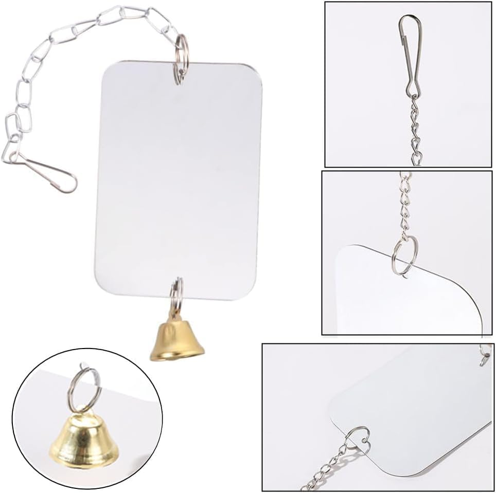 Bird Cage Mirror Toy with Bell, 1Pc Cage Hanging Decor Parrot Mirror Bird Toy, Parrot Mirror Hanging Decor Ornament Select Toy with Bell image number 1