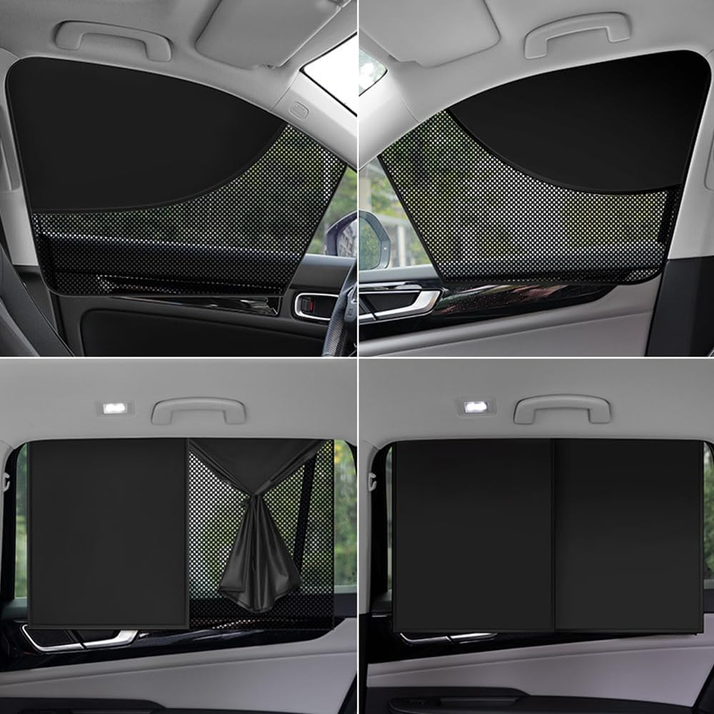 Driver Side Window Shade with Blackout Layer Foldable Desgin Adjustable Half-Blackout & Mesh-Through Car Window Cover for Driver Side Privacy and Visible for Most Cars for Camp,Travel, Nap(Black) image number 2