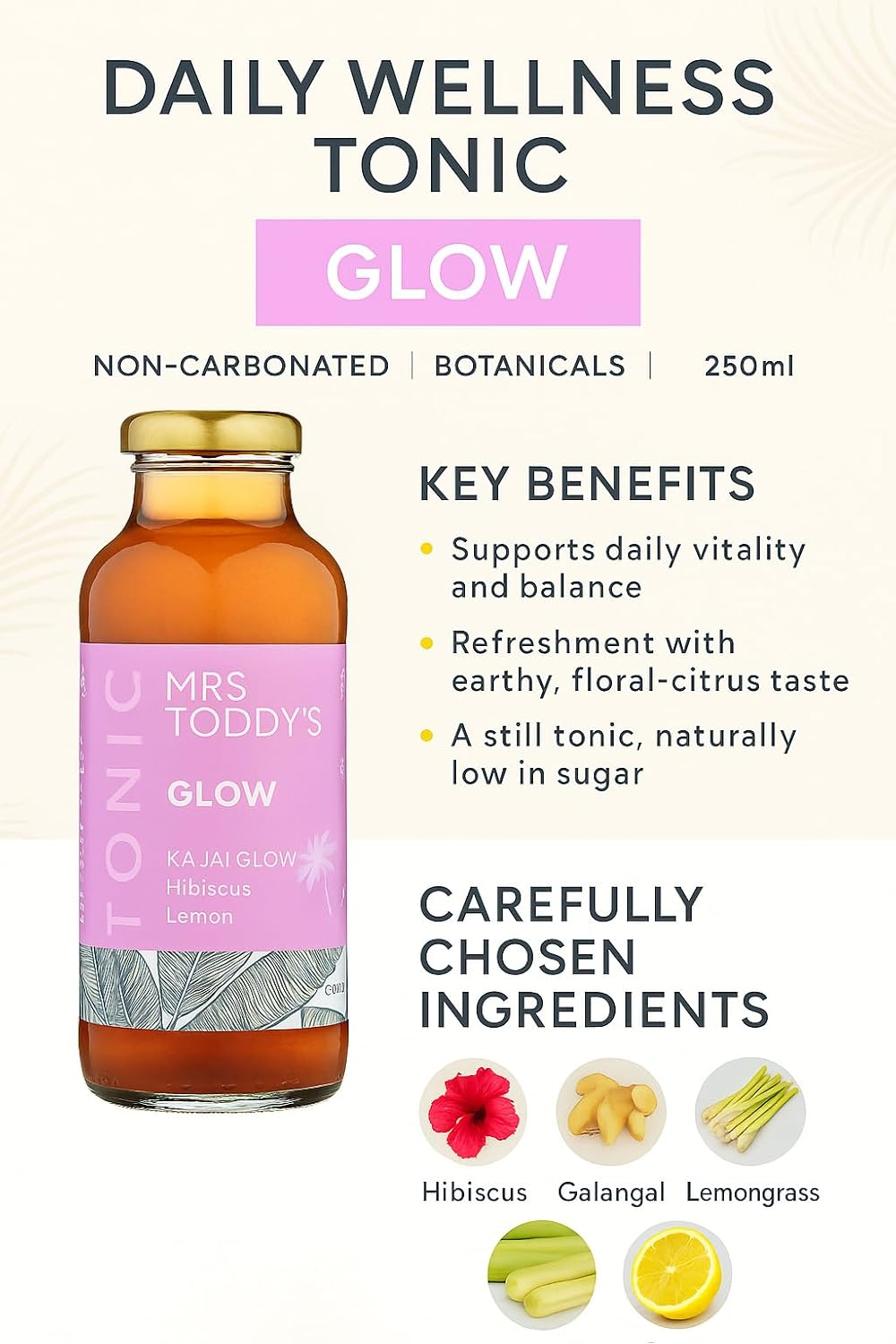 Mrs Toddy&rsquo;S Glow Tonic &ndash; 250Ml Daily Beauty Tonic | Hibiscus, Galangal, Lemongrass & Citrus | Natural, Non-Carbonated, Low Sugar, Plant-Based Wellness Drink | Australian Made image number 1