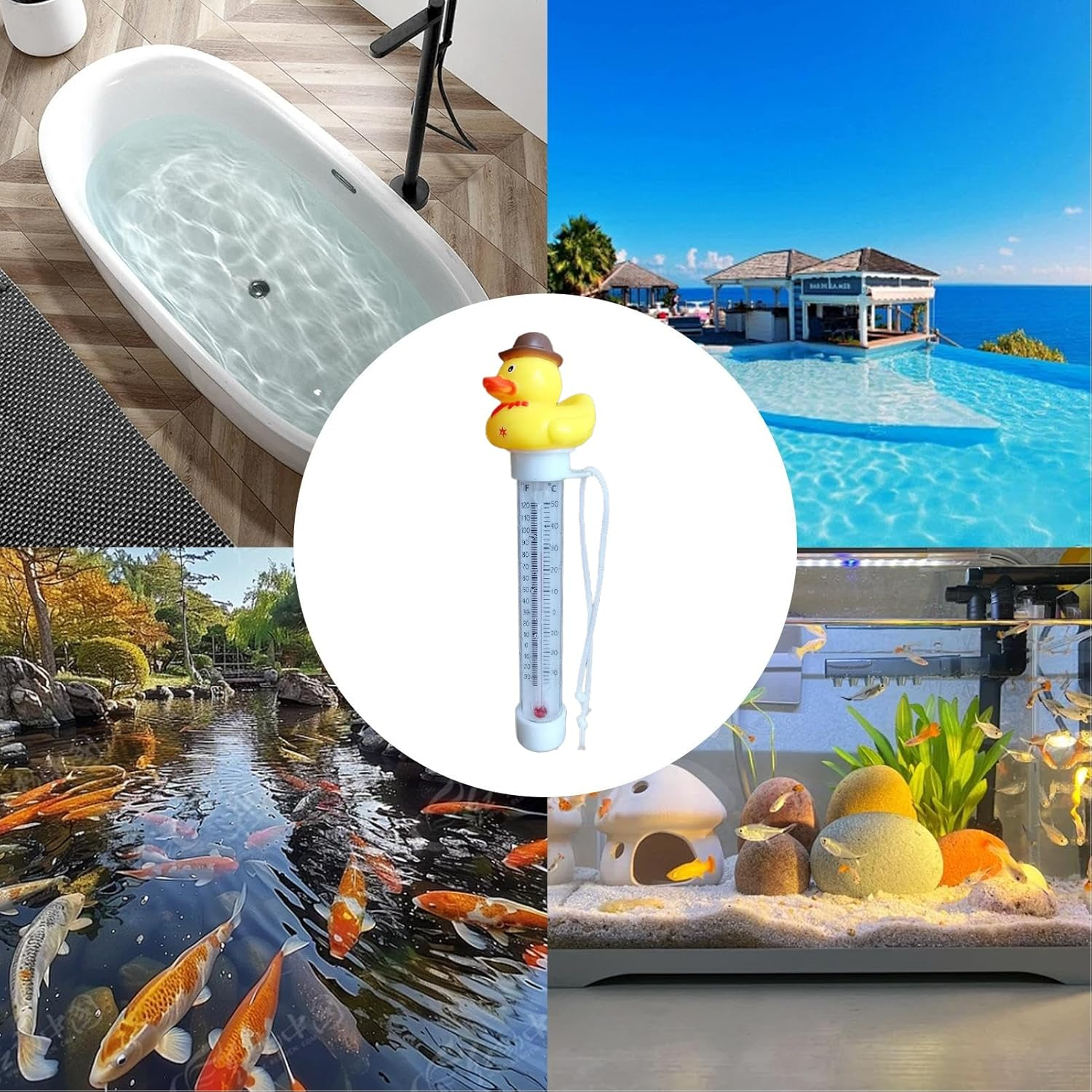 Pool Thermometer Floating Duck | Easy Read Shatterproof Floating Yellow Duck Thermometer for Swimming Pool, Cartoon Style, for Outdoor, Indoor Swimming Pools, Bath Water, Spas, 20Cm