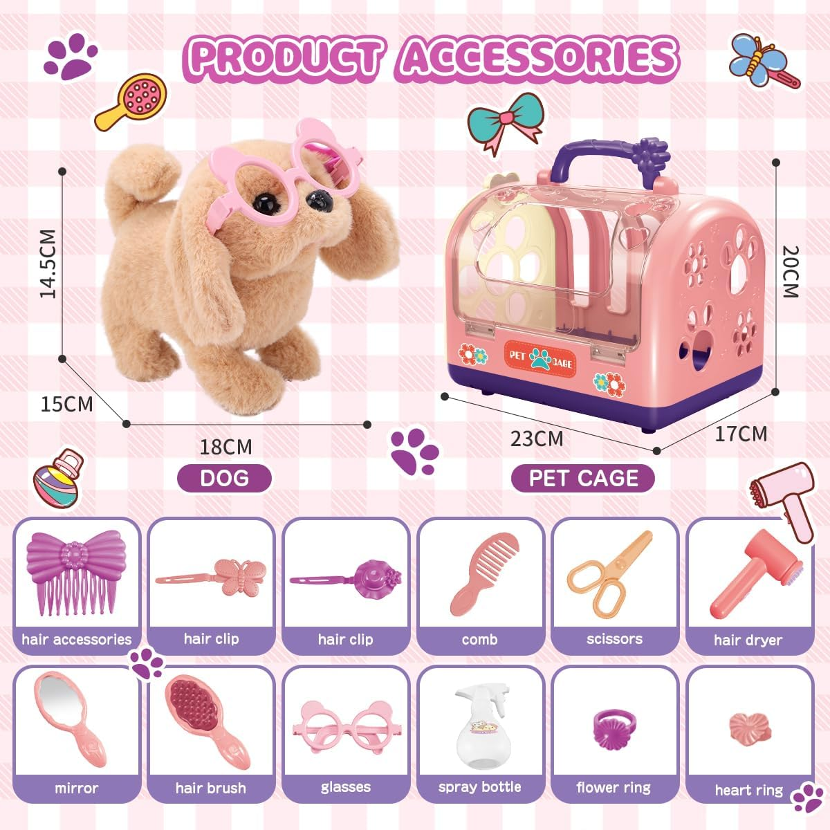 REMOKING 13PCS Dog Toys for Girls 3 4 5 6 Year Old,Walking Barking Electronic Interactive Stuffed Dog Plush with Carrier & Accessories Toys,Pretend Play Puppy Pet Care Playset, Birthday Gifts for Kids image number 2