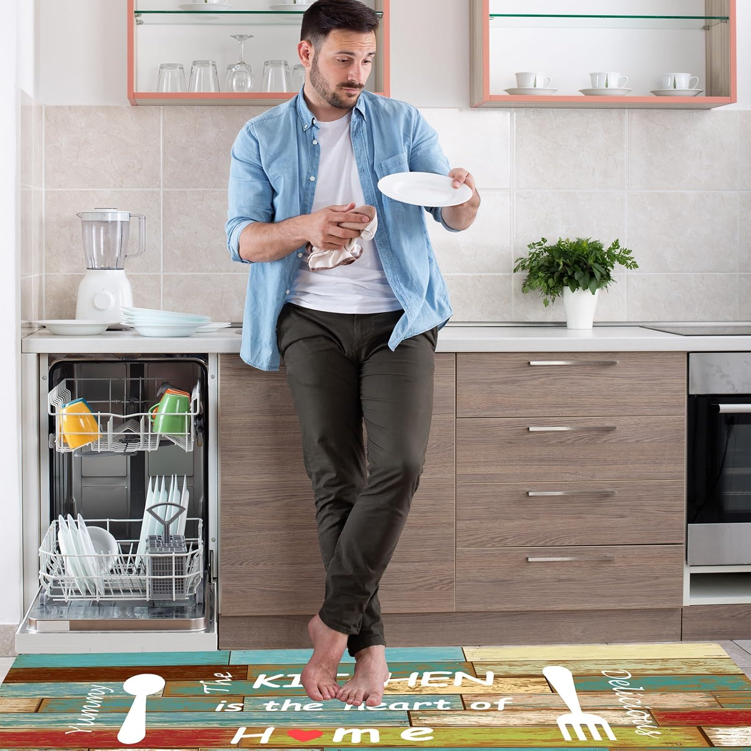Kitchen Rugs and Mats, This Kitchen Is Seasoned with Love Kitchen Mats Set of 2, Kitchen Rug Set Non-Skid Washable, 50Cm X 80Cm + 50Cm X 120Cm (Multicolor, 50Cm X 80Cm + 50Cm X 120Cm)