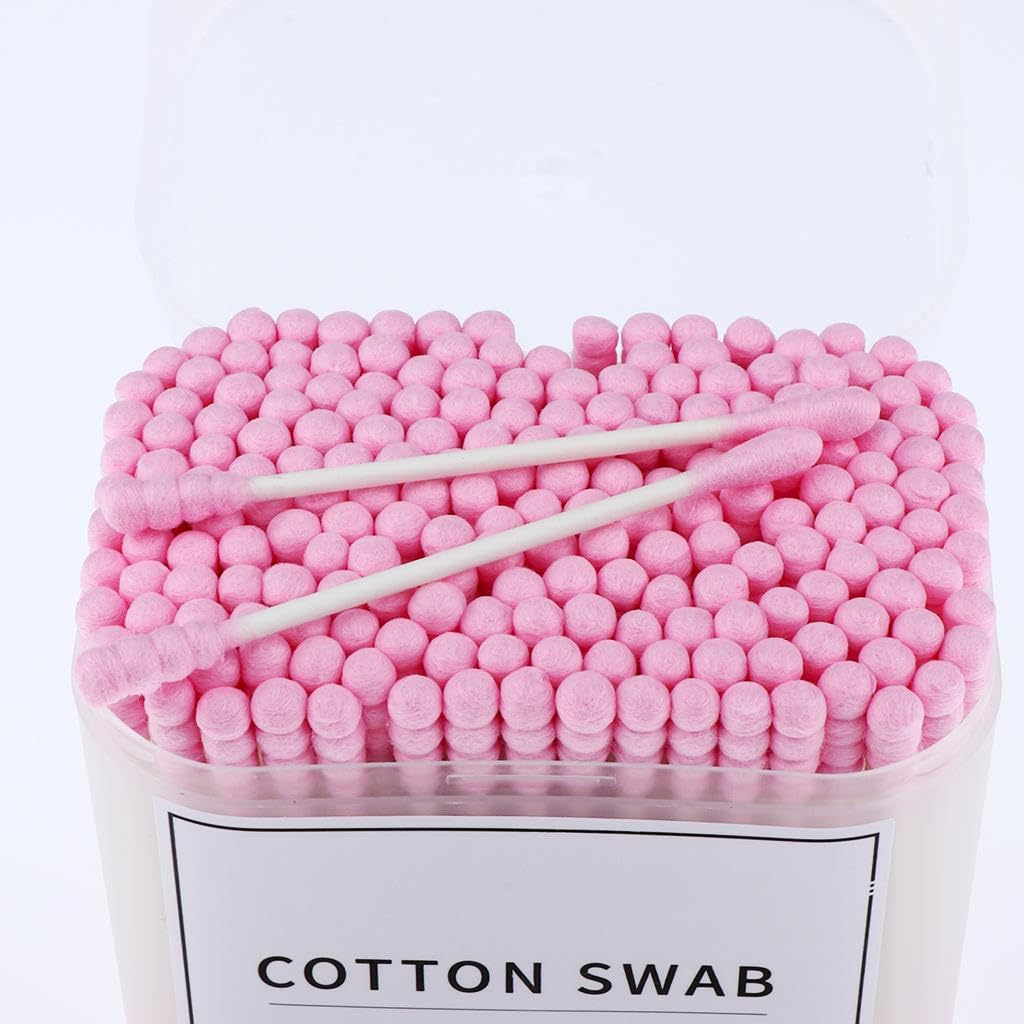 200Pc Double-Ended Wooden Cotton Buds Ear Cleaning Make-Up Cosmetic, Pink, as Described image number 4