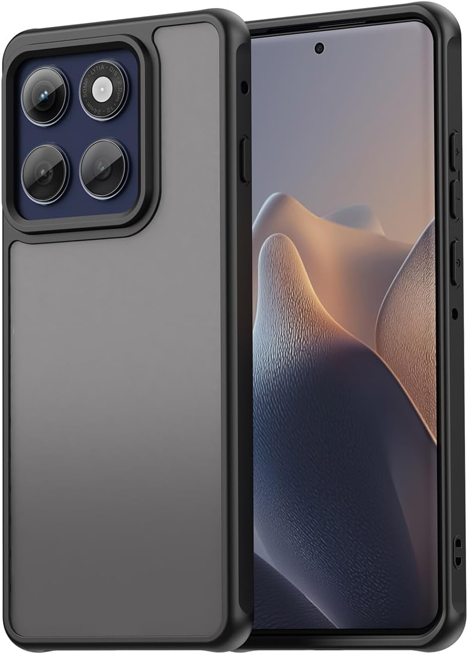 BORYA Ultra Thin Case for Motorola Edge 60 Pro, Shockproof Translucent Matte Frosted Mobile Phone Case Skin Feel Soft Silicone TPU + PC Case Light Simple Protective Case Black