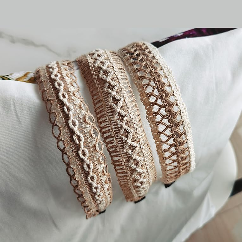 MSLSOZ Woven Boho Headband Set, 3Pcs Metal Headband with Fabric Wrap, Natural Hair Accessories for Women, Hair Decor for Beach Vacations & Gifts (Khaki) image number 2