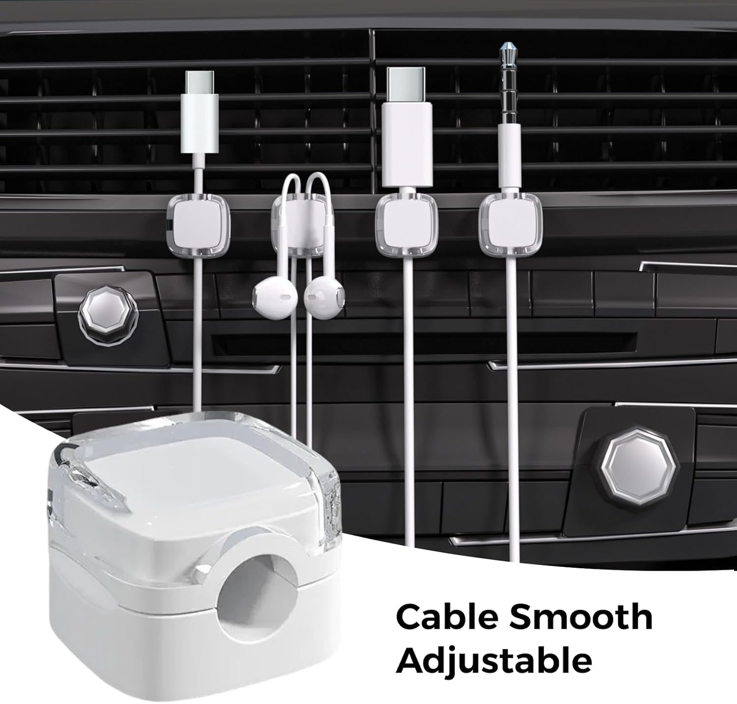 6-Pack White Magnetic Cable Clips Organizer, Adhesive Cord Holder Wire Management System for Desk, Office, Home, Car, Universal Compatibility with USB, HDMI, Power Cables image number 2