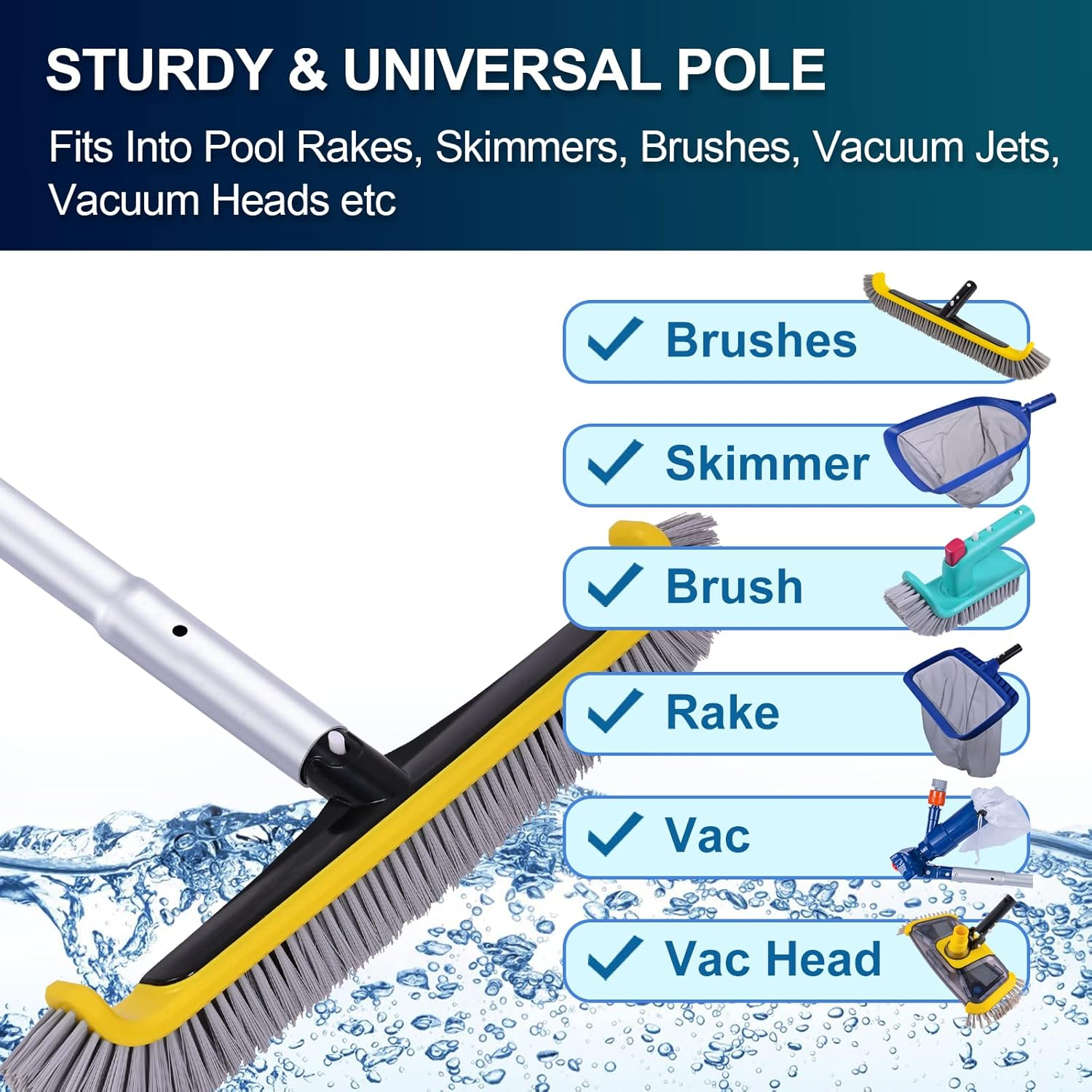POOLAZA Pool Pole Dual-Handle, Anodized Aluminum Pool Skimmer Pole, Detachable & Telescopic Pool Pole up to 10.5 Ft, Portble Pool Poles for Cleaning Suitable for Pool Skimmer, Vacuum Head, Brush Etc. image number 4