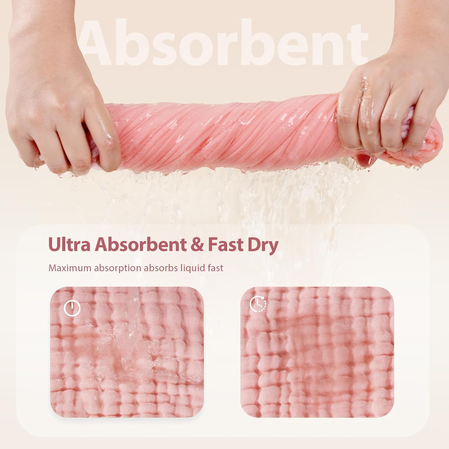 Hooded Baby Towels for Newborn - 2 Pack, 100% Muslin Cotton Baby Bath Towels with Hood, Soft and Absorbent for Girls Infant, Toddler and Kids, Large 35X35 Inches, Newborn Essential image number 5