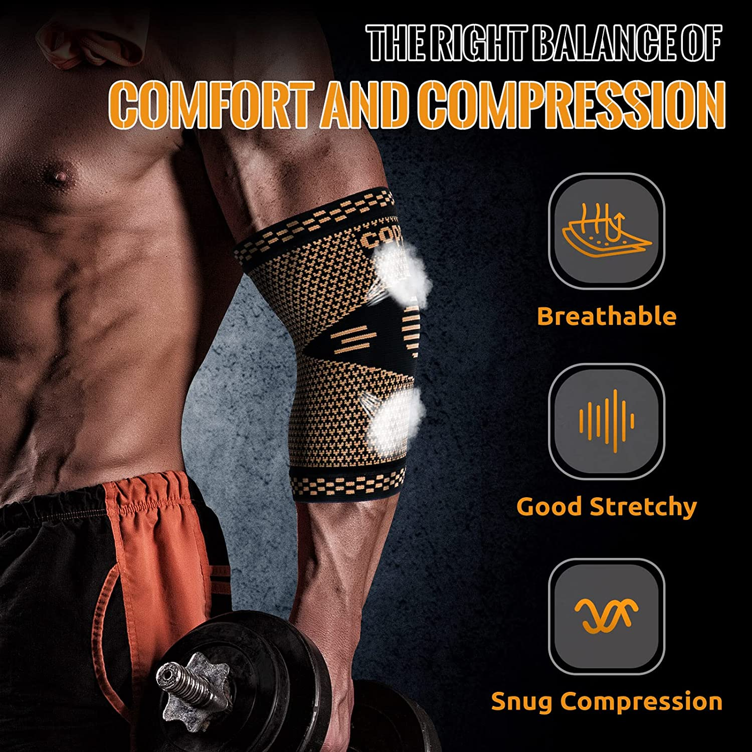 Copper Elbow Sleeve,Elbow Compression Sleeve, Elbow Brace for Tendonitis and Tennis Elbow,Golfers, Arthritis, Bursitis. Elbow Pain Relief,Weightlifting, Fit for Men & Women image number 5