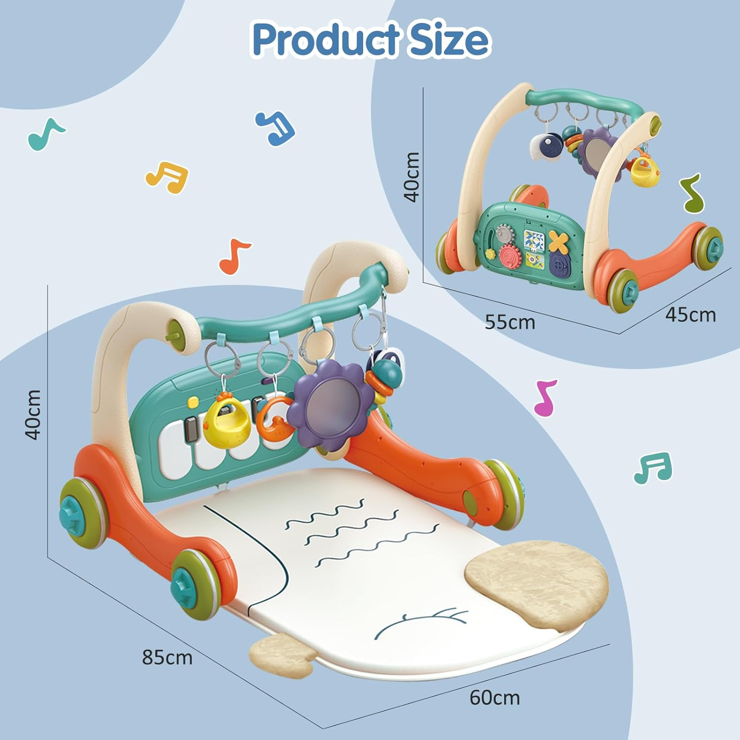 REMOKING Baby Gym Play Mat & Learning Walker, Musical Activity Center with Piano Board & Rattles for Infants 0-12 Months, Toddler Push Walker & Tummy Time Mat image number 2