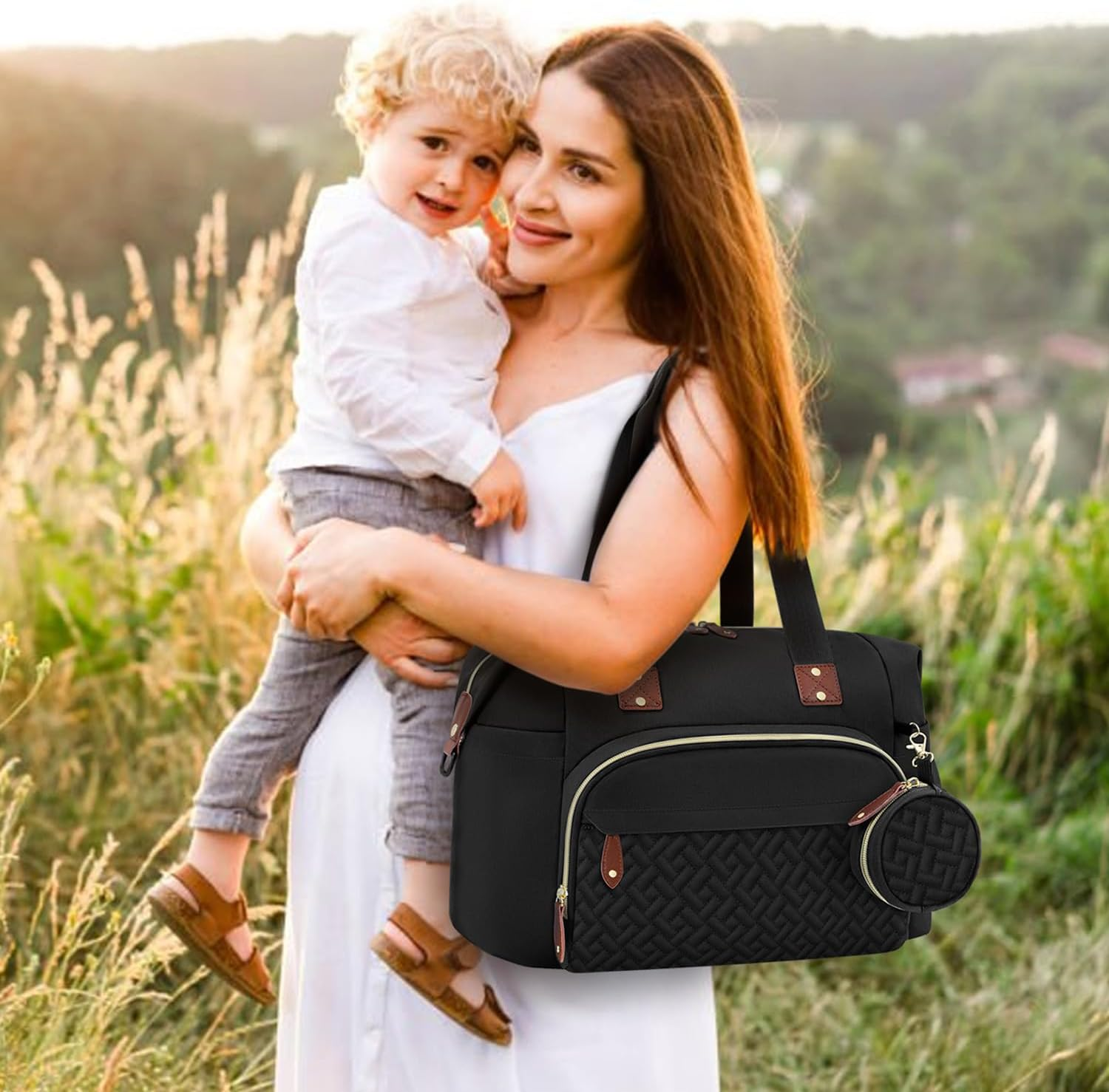 Diaper Bag Tote with Pacifier Case, Large Tote Diaper Bag for Women with Shoulder Straps image number 7