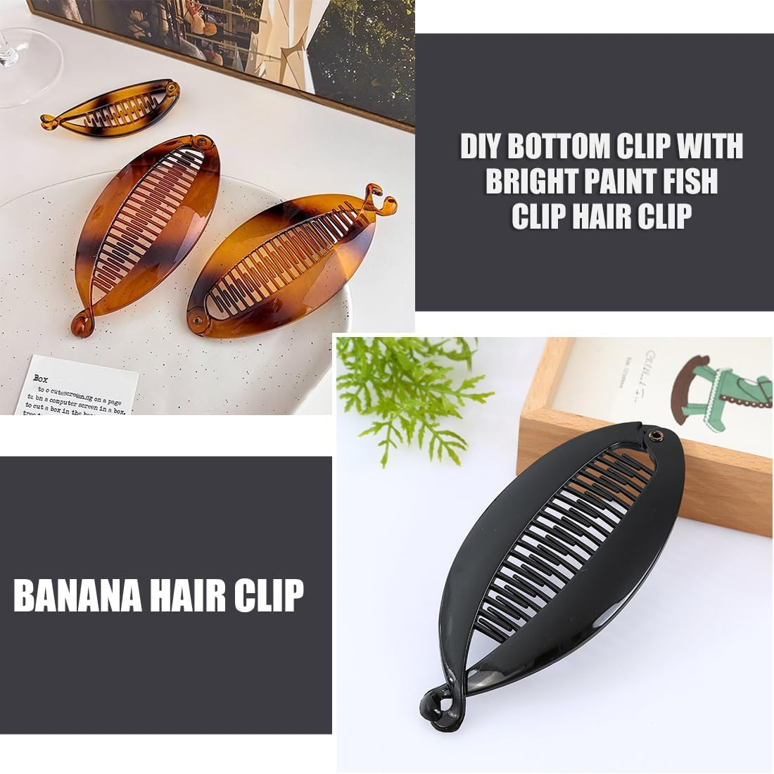 4 Pack Vintage Fishtail Hair Clips French Banana Clips Ponytail Fish Hair Clips for Long Curly or Straight Hair