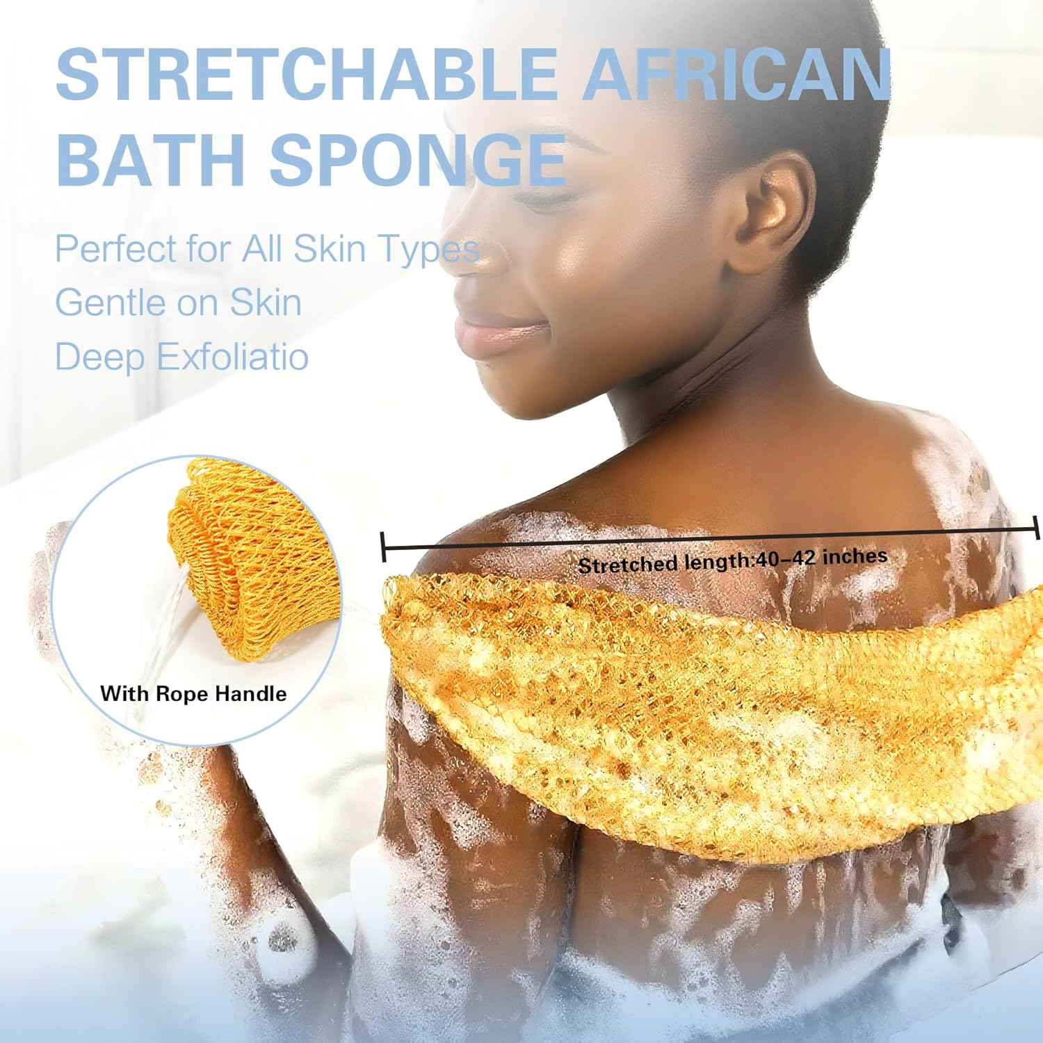 African Net Sponge Authentic 3 Pieces Exfoliating Body Scrubber African Net Sponge with Knots African Exfoliating Net Bath Sponge with Travel Bag (Black,Green,Blue) image number 3