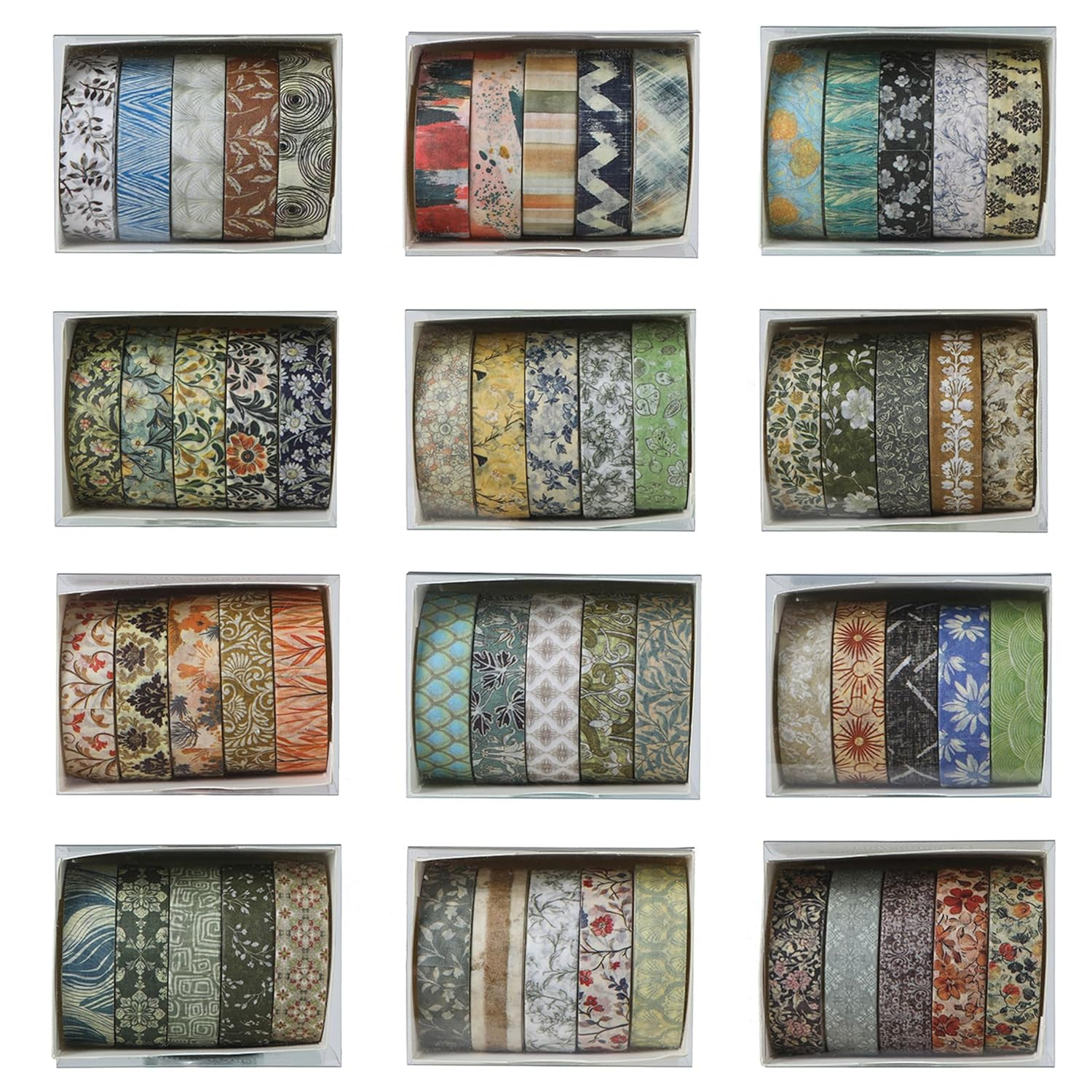 YUBBAEX 60 Rolls Value Washi Tape Pack Retro Arts Masking Tape Basic Patterns Decorative for DIY Crafts, Bullet Journal Supplies, Planners, Scrapbook, Card/Gift Wrapping (Retro Baroque) image number 4