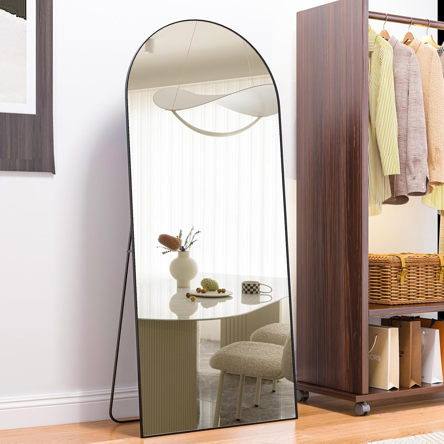 Arch Full Length Mirror Arched Floor Mirror 165 X 60Cm with Stand Large Wall Mirror Full Body Mirror Black Standing Hanging or Leaning against Wall for Bedroom Entry, Bedroom, Living Room image number 1