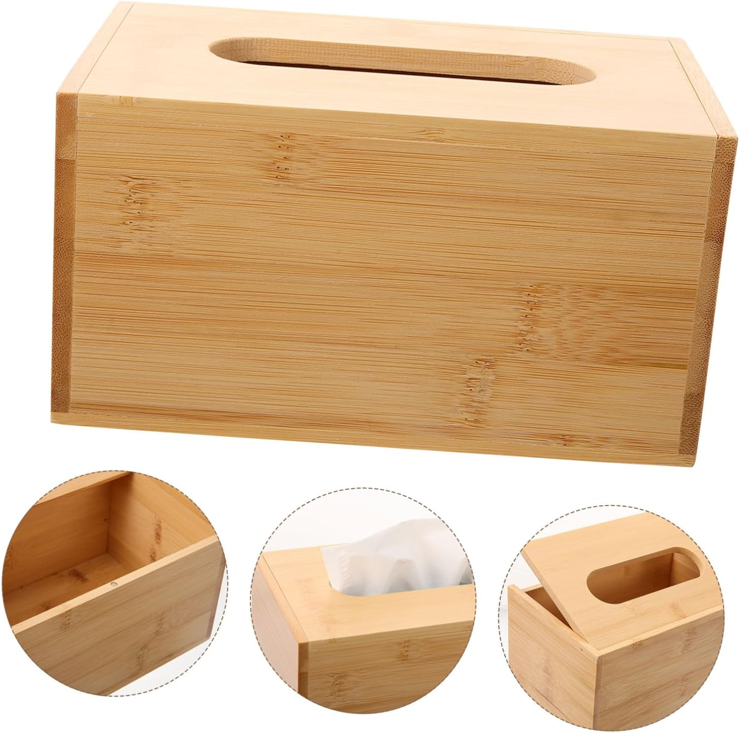 Luxshiny Bamboo Tissue Box Holder Reinforced Flip Lid 23.7X12X8.2Cm Large Wet Wipes Case Tissue Paper Storage Box for Home Office Bedroom