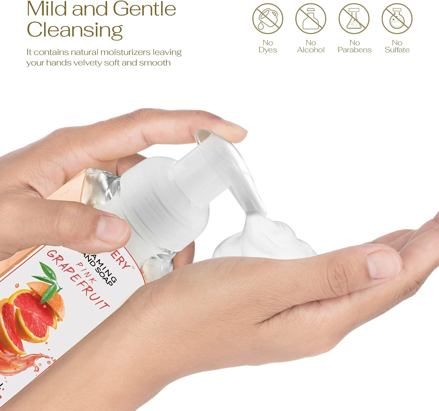 Lovery Foaming Hand Soap - Pack of 5 - Moisturizing Hand Soap with Aloe Vera & Essential Oils - Alcohol-Free Hand Wash in Citrus Blend, Lemon, Orange, Lime, Pink Grapefruit - Scented Hand Wash for Kitchen or Bathroom - Free Swarovski Bracelet image number 5