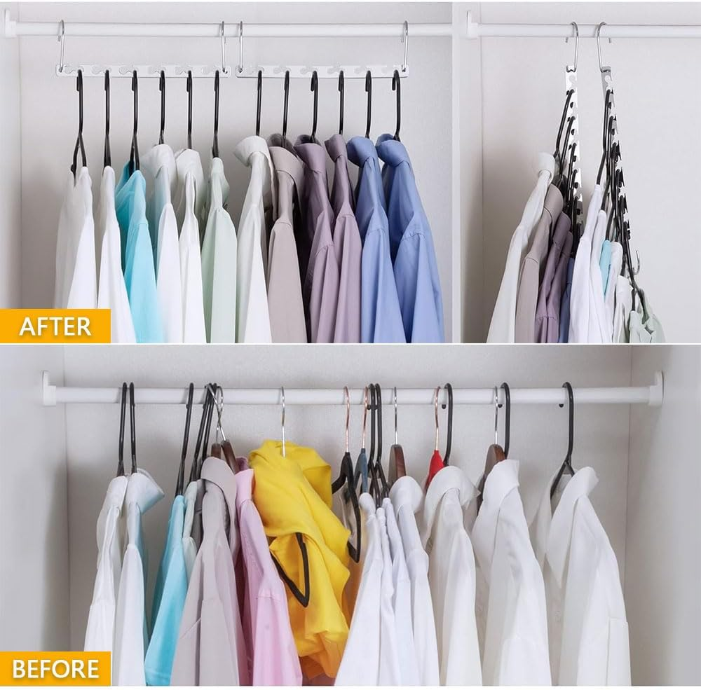 8-Pack Space Saving Magic Hangers, Stainless Steel Closet Organizer with 6 Adjustable Holes, Collapsible Wardrobe Clothes Hanger for Storage & Organization image number 6