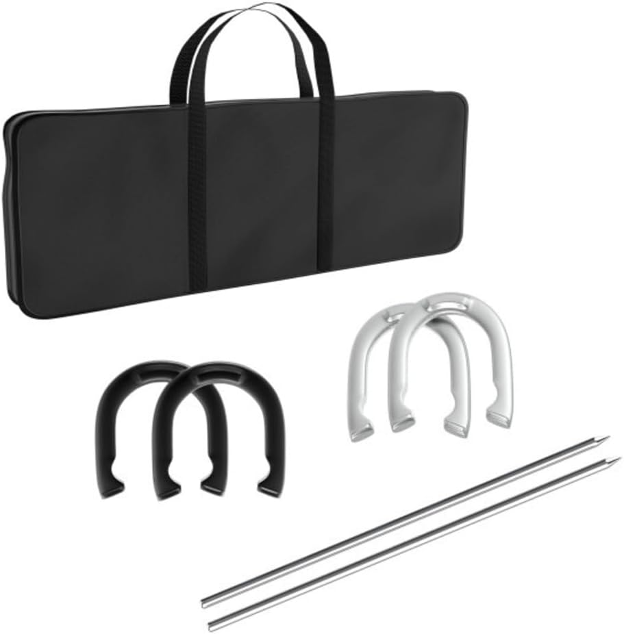 Trademark Global Racks/Futons Horseshoe Set- Full Outdoor Classic Horse Shoe Game Set with Easy to Carry Case, 4 Metal Shoes, 2 Poles for Adults and Kids 80-2760, Silver, Black, 1.25 X 27.00 X 9.25 Inches image number 5