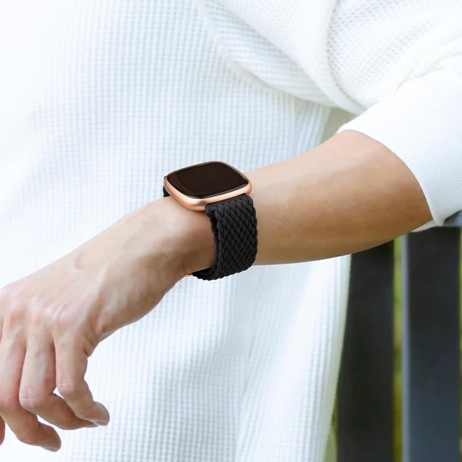 Elastic Solo Loop Bands for Fitbit Versa 4 Bands&Fitbit Versa 3 Bands, Fitbit Sense 2 Bands&Fitbit Sense Bands Women/Men, Adjustable Stretchy Braided Sport Replacement Sport Straps image number 1