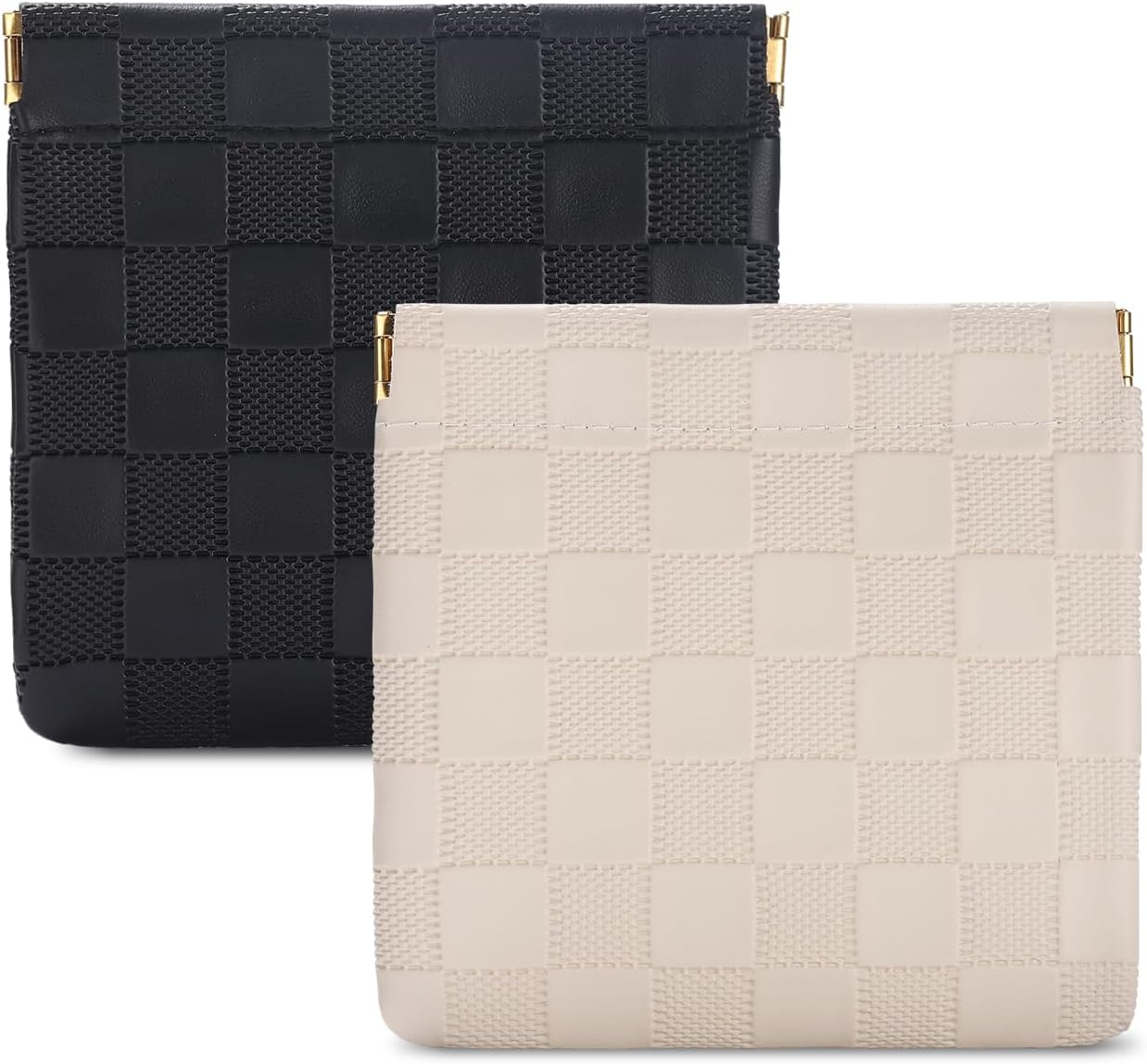 Sightor 2PCS Small Makeup Bag for Purse, Mini Cosmetic Bag Waterproof Pouch for Women, Checkered Purse Self-Closing Small Travel Kit Coin Lipstick Cosmetic Storage Bag, Pink, Purple, Checkered