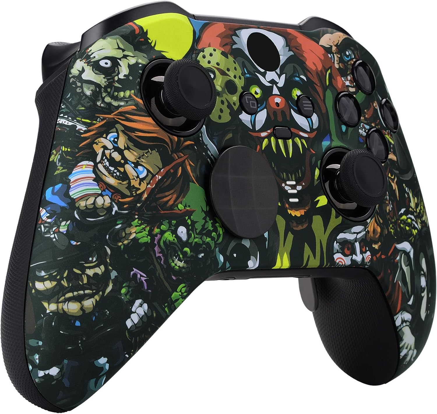 Extremerate Scary Party Patterned Faceplate Cover, Soft Touch Front Housing Shell Case Replacement Kit for Xbox One Elite Series 2 Controller Model 1797 - Thumbstick Accent Rings Included