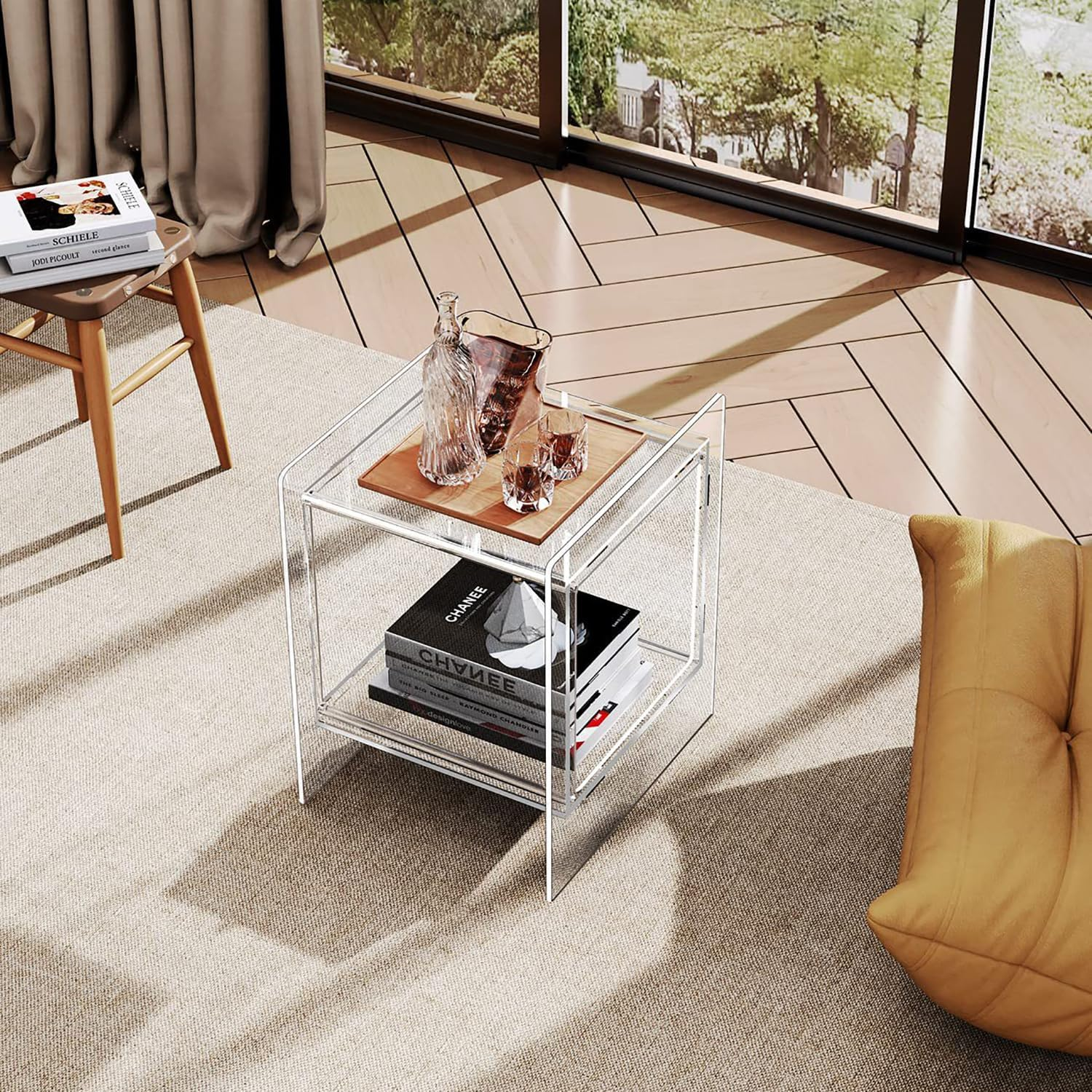 HOOMFIT Acrylic Nightstand with Open Storage Shelf, Creative Modern Side Table, Lightweight Side Table for Home Decor and Living Room (White) image number 4