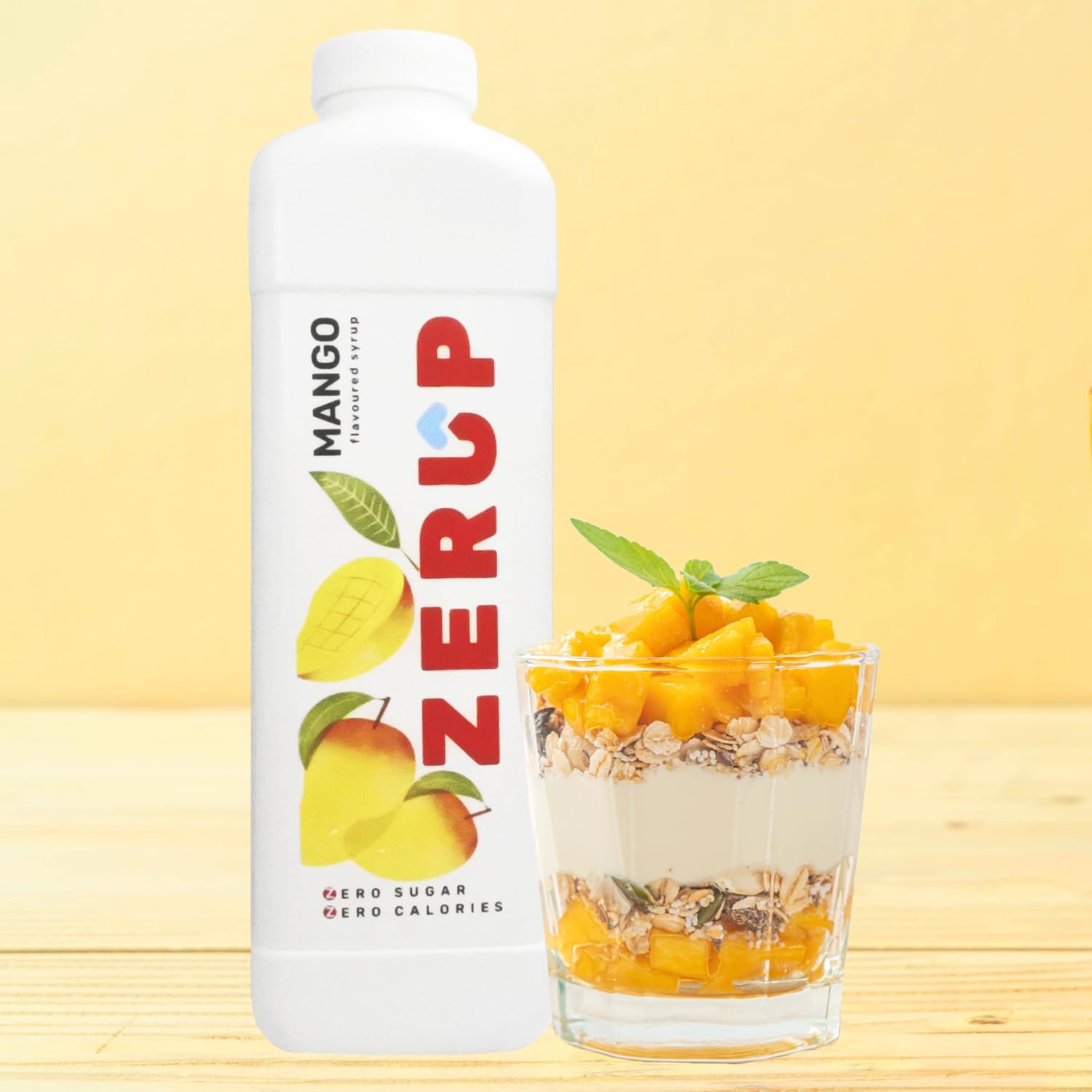 Zerup Zero Sugar Mango Flavoured Syrup 1L Bottles, Sugar Free Syrup, Mango Flavour Drink Mix, Low Calorie Flavourings for Milk Shakes, Cocktails, Teas, Gluten Free, Keto Friendly, Halal