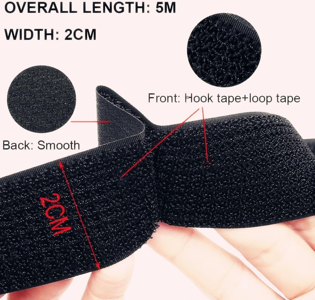 5M Hook and Loop Straps With25 Buckles, Adjustable Cable Straps, Free Cut Length, Reusable Nylon Securing Cord Ties for Organizer or Storage, 2CM Wide, Black image number 3