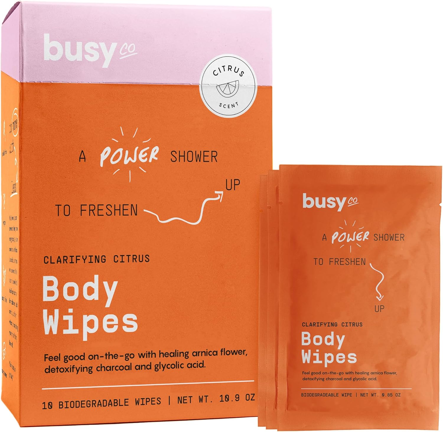 Refresh Body Wipes for Women &ndash; Cleansing Large Body Wash Wipes - Armpit Sweat Wipes for Body Odor &ndash; No Rinse, No Shower - Fresh Citrus &ndash; Arnica Flower, Charcoal & Glycolic Acid