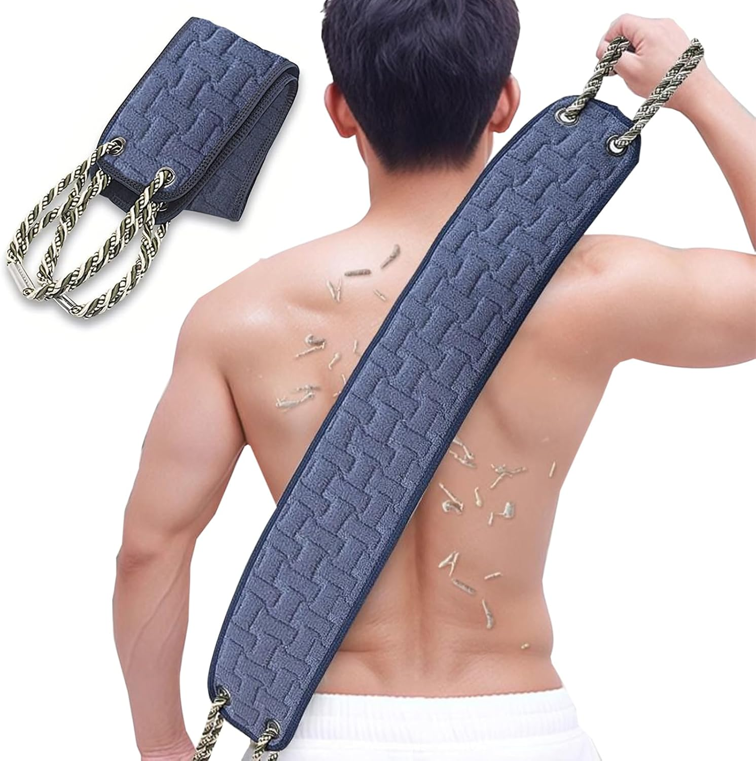 Exfoliating Back Scrubber for Shower,100Cm Double-Sided Bath Scrubber with Handles, Deep Cleaning Body Washcloth for Men & Women, Long Handle Exfoliator for Smooth Skin, Soft & Durable (Black)