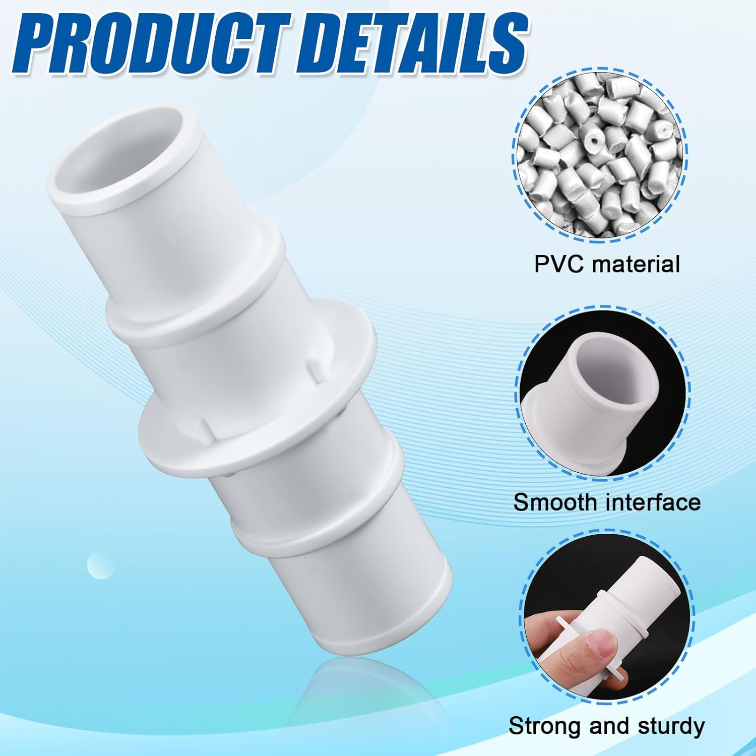 4Pcs Pool Hose Connector, 1-1/4" or 1-1/2" Hose Connector Coupling Fittings with 8Pcs Hose Clamps for Swimming Pool Vacuum Cleaners Filter Pump Hoses For/Polygroup/Intex Brand image number 5