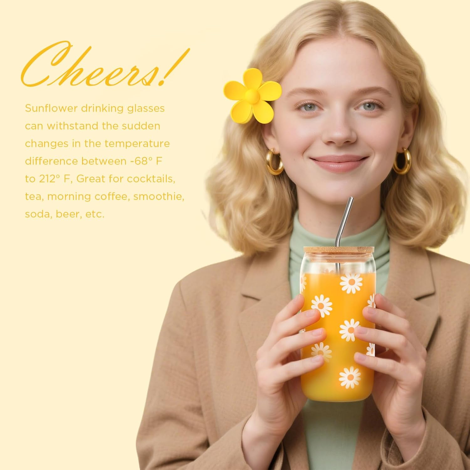 JORTINE Sunflower Gift Set for Women, Gift Set Glass Cups, Valentine'S Day Gift, Original Idea for Birthday, Best Gift for Friend, Sister, Colleague - Yellow image number 6