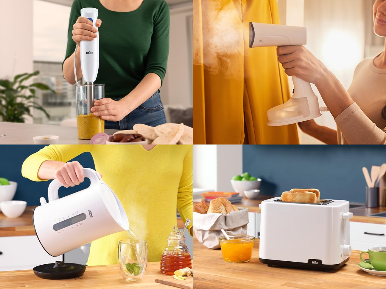 Braun Rise and Shine Pack, Small Kitchen Appliances Bundle with Breakfast 1 Kettle WK1100WH, Breakfast 1 Toaster HT1010WH, Multiquick 1 Hand Blender MQ10001M, Quickstyle 5 Garment Steamer GS5011PU image number 2