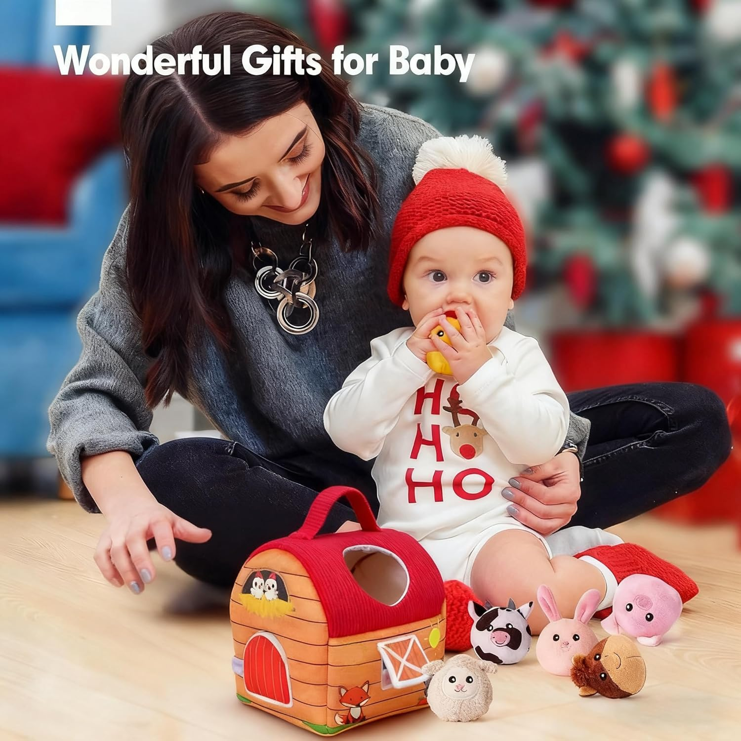 Baby Toys 6-12 Months, Montessori Sensory Toys for 6 12 Month Old, Surprise Barn with Stuffed Farm Animals, Rattle, Crinkle Paper, Mirror, Learning Gifts for 1 2 3 Year Old Toddlers image number 4