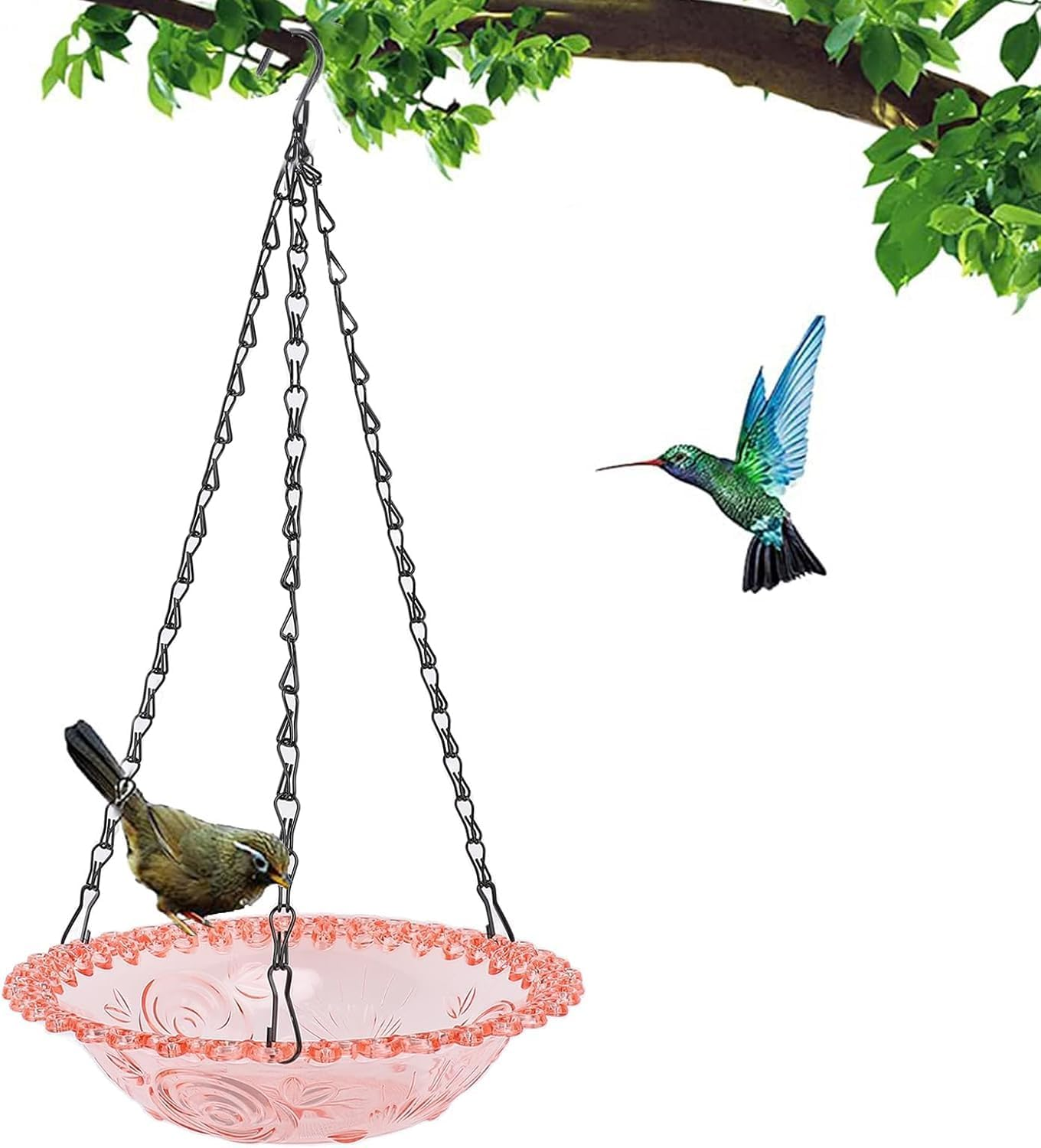 Flower Shaped Hanging Bird Bath Bowl with Metal Chain, Hanging Bird Feeder and Birdbath,Round Bird Flower Shaped Bird Feeder and Bath Bowl with Chain image number 6