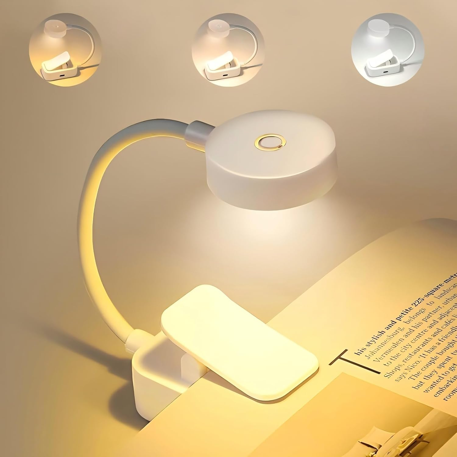 4 LED Clip on Reading Light, 3 Eye-Protecting Modes Flexible Book Light Lamp (Warm&Cool White) -Stepless Dimming, Portable and Ultra-Lightweight, Clip on to Book, Desk, Battery Powered image number 6