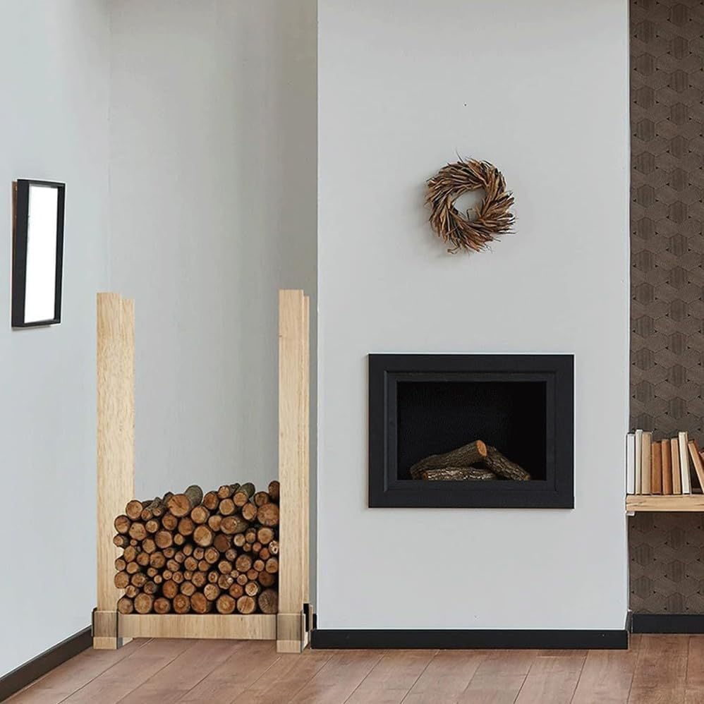 4-Piece Firewood Log Storage Rack Bracket, ,Indoor Outdoor Adjustable Heavy Duty Powder Coated Steel Holder, Fireplace Wood Storage Holder, Log Holders for Indoor Outdoor Fireplace, Black image number 6