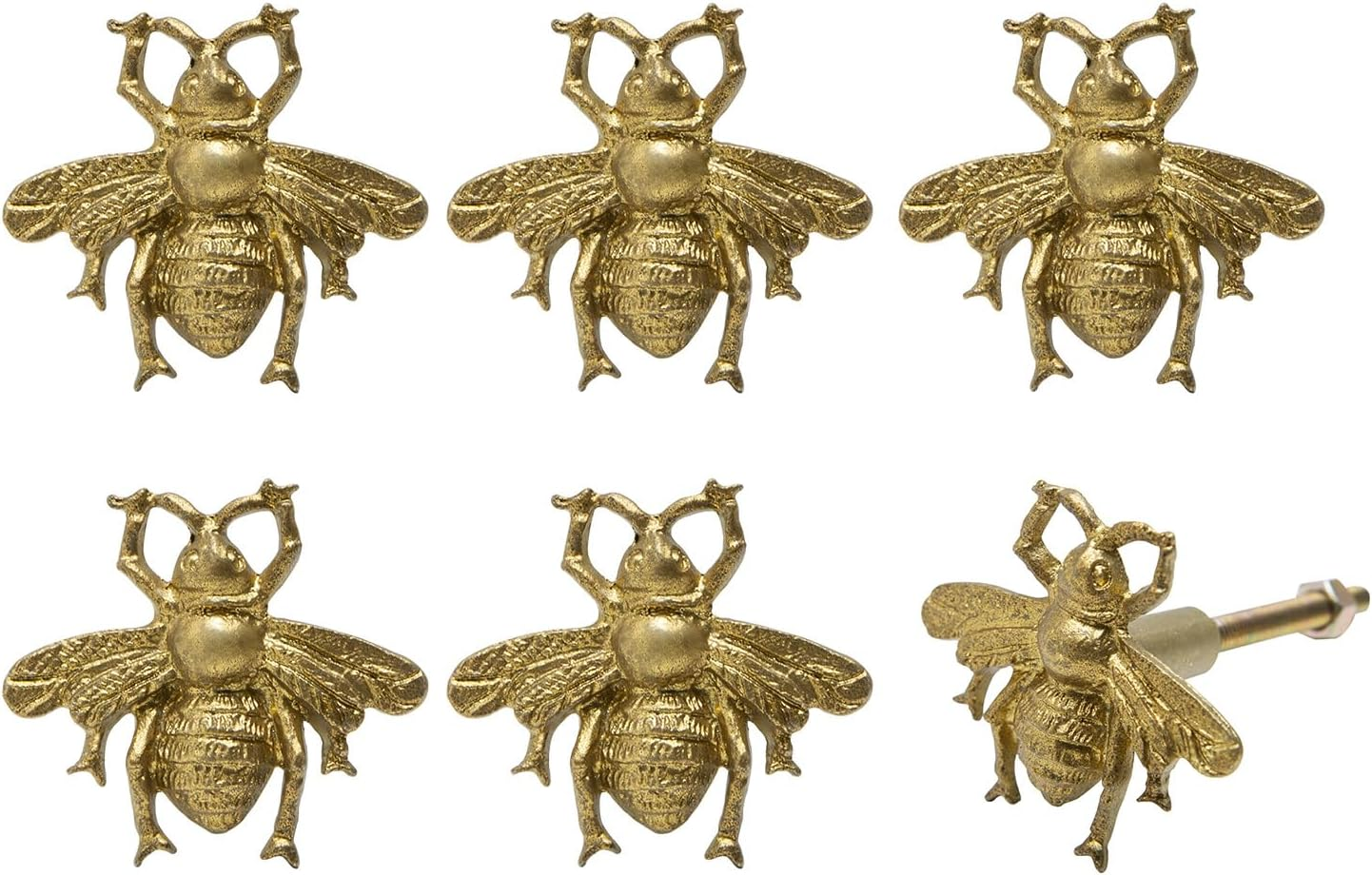 SOFFEE DESIGN Set of 6 Vintage Gold Zinc Cabinet Knobs, Decorative Metal Bee Shape Knobs Pull Handle for Door Cabinet Drawer, Antique Dresser Knobs Home Furniture Handle