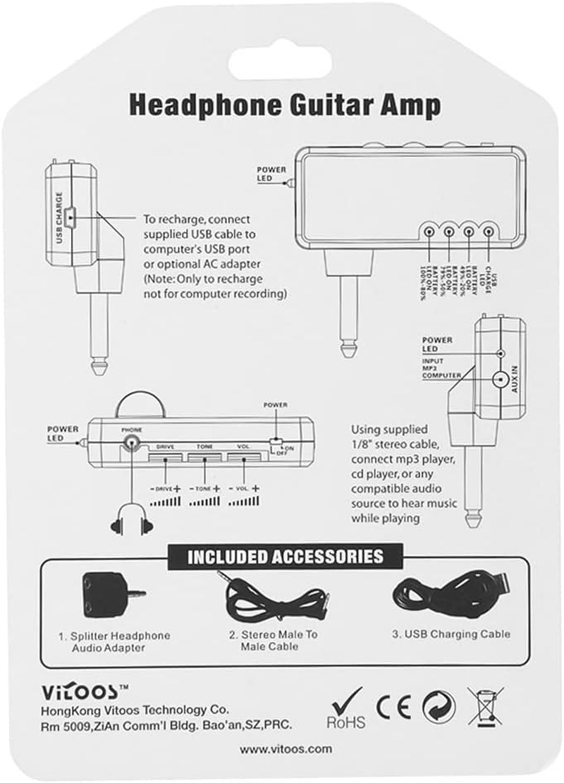 Electric Guitar Amp, Electric Guitar Plug Mini Headphone Amp Amplifier Heavy Rock Compact Portable image number 4