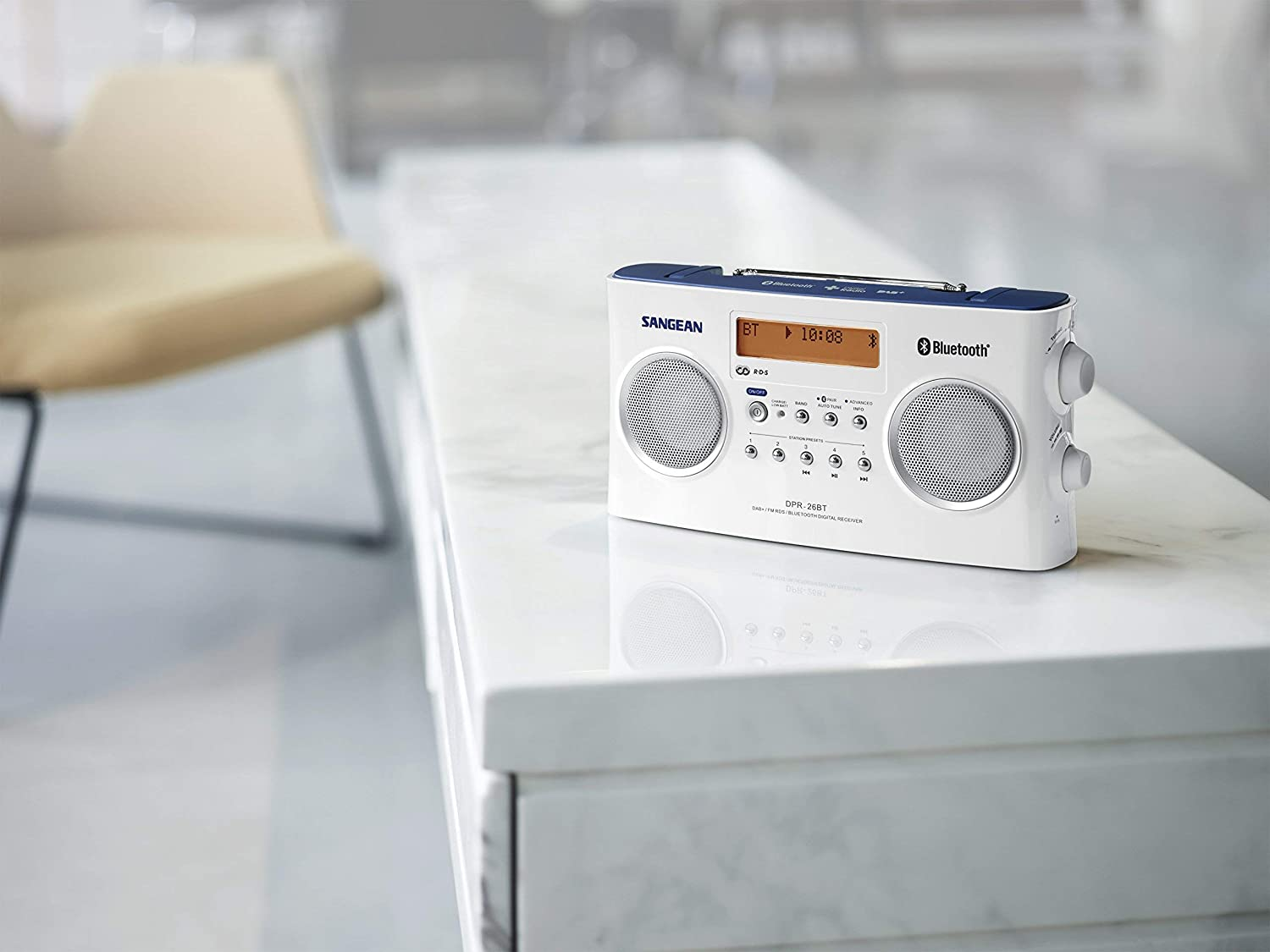 Sangean DPR-26BT Portable DAB+ Digital Radio (FM Tuner, Bluetooth, Aux-In) White