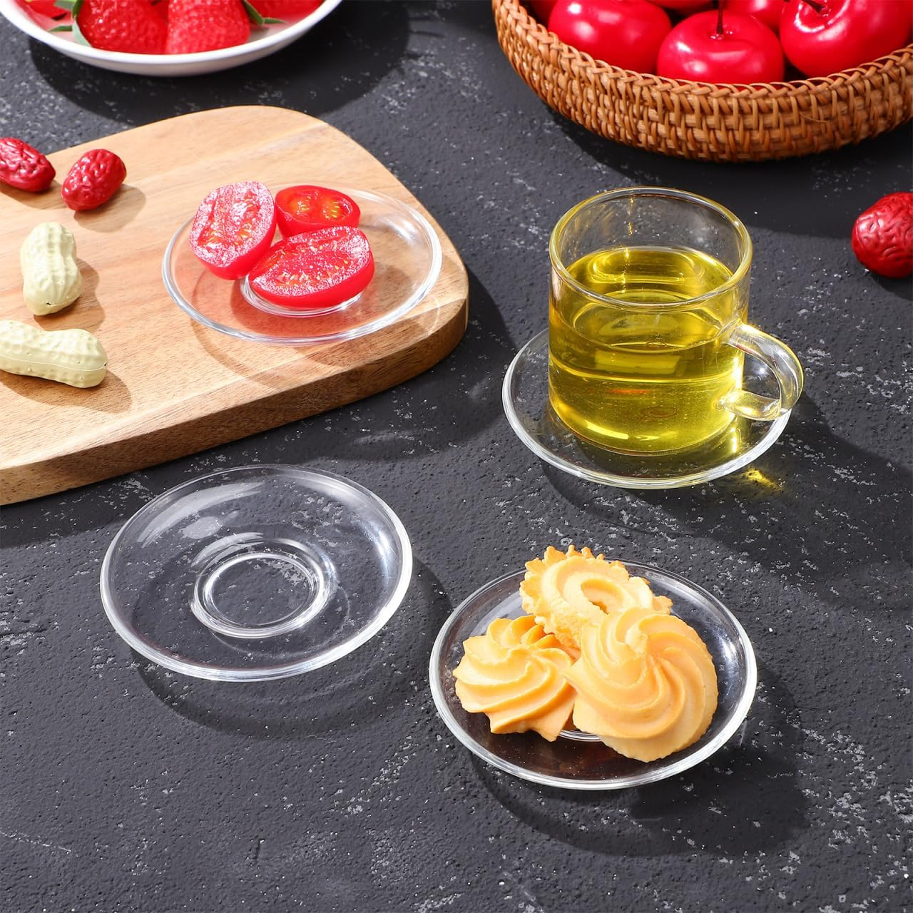 UPKOCH 4Pcs round Glass Tea Saucers Snack Plates for Coffee Decorative Tea Dishes image number 6