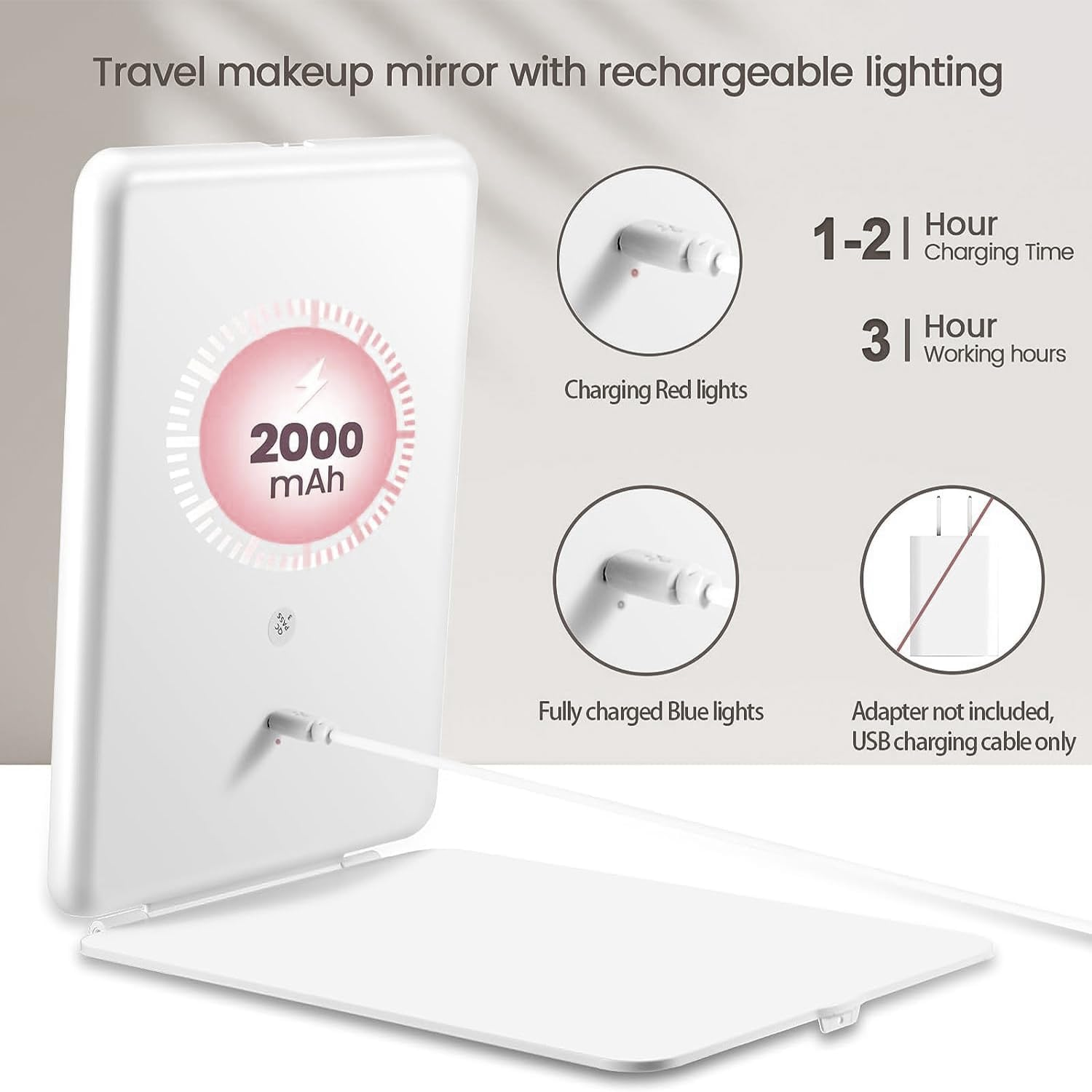 Portable Travel Lighted Makeup Mirror，Usb Rechargeable Folding Vanity Mirror，80 LED Lights 3 Color Dimmable Touch Screen Tabletop Beauty Makeup Mirror，Travel， Makeup, Office Essential image number 2