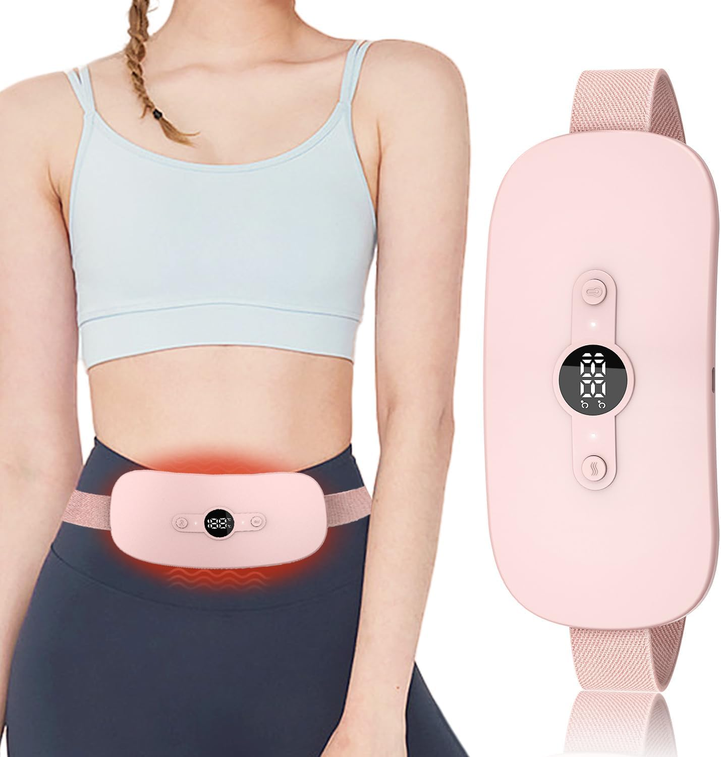 Portable Cordless Heating Pad，Period Heating Pads for Cramps with 6 Heat Levels and 6 Massage Modes，Back or Belly Heating Pad for Women and Girl (Pink) image number 3