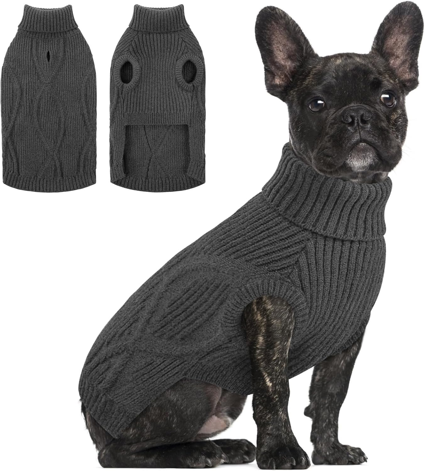 Queenmore Sweater for Small Dogs, Warm and Soft Turtleneck Dog Jumper for Maltese, Pomeranian, Poodle, Shih Tzu (Grey, S)